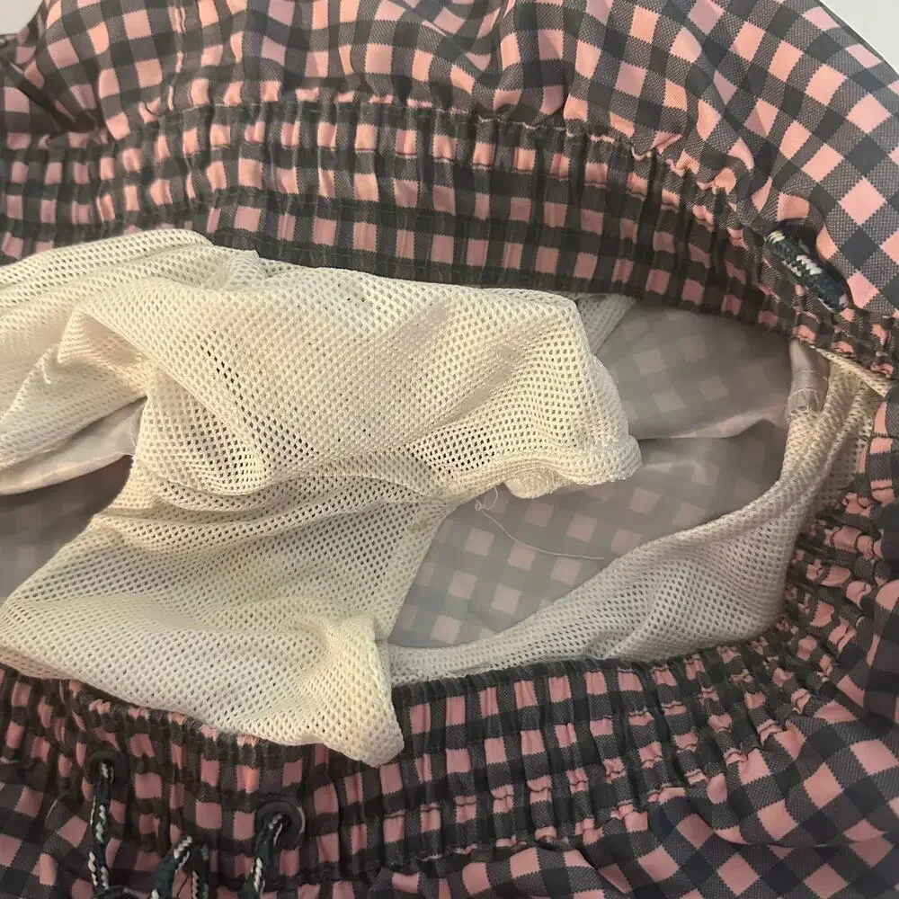 Goodfellow Men's Pink Navy Blue Check Plaid Gingham Swim Trunks Size Large